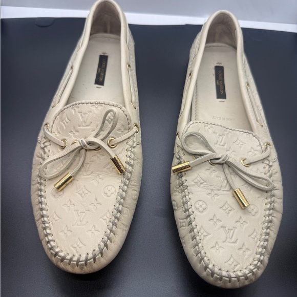 Louis Vuitton Beige Loafers with Gold Accents - Picture 1 of 6
